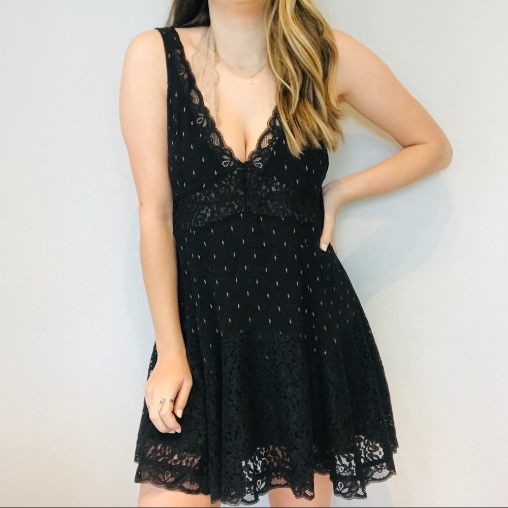 Free people black lace swing slip dress - Picture 1 of 8
